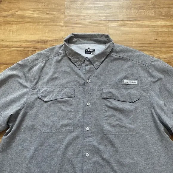 Habit Mens 2XL Heathered Gray Fishing UPF 40+ Vented Outdoor Camping Hike Shirt - Picture 8 of 16